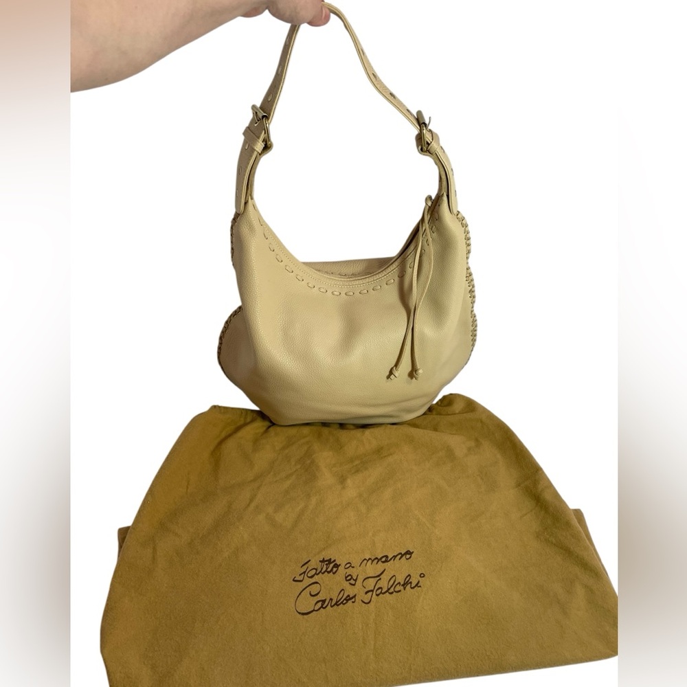 Fatto a Mano by Carlos Falchi Handbag Leather in Beige Shoulder Bag